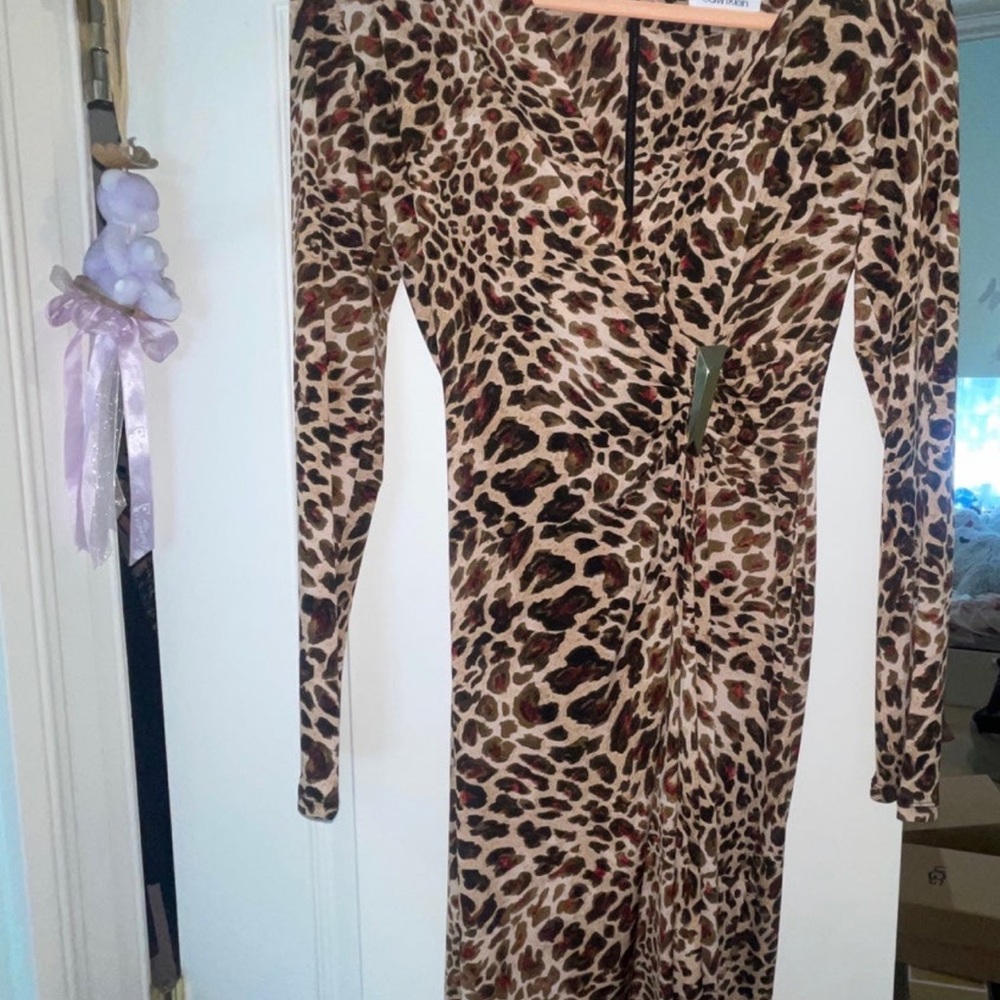 Calvin Klein cheetah wrap dress